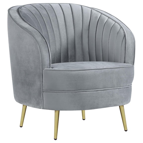 Grey Velvet Accent Chair with Gold Legs, Tufted Barrel Chair with Solid Wood Frame & Pocket Coil Cushion, Modern Glam Upholstered Living Room Chair for Bedroom, Corner, Lounge