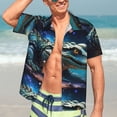 thumbnail image 5 of KLL Men's Hawaiian Shirt Short Sleeve Button Down Beach Shirts-Starry Sky Colorful Crocodile A, 5 of 5