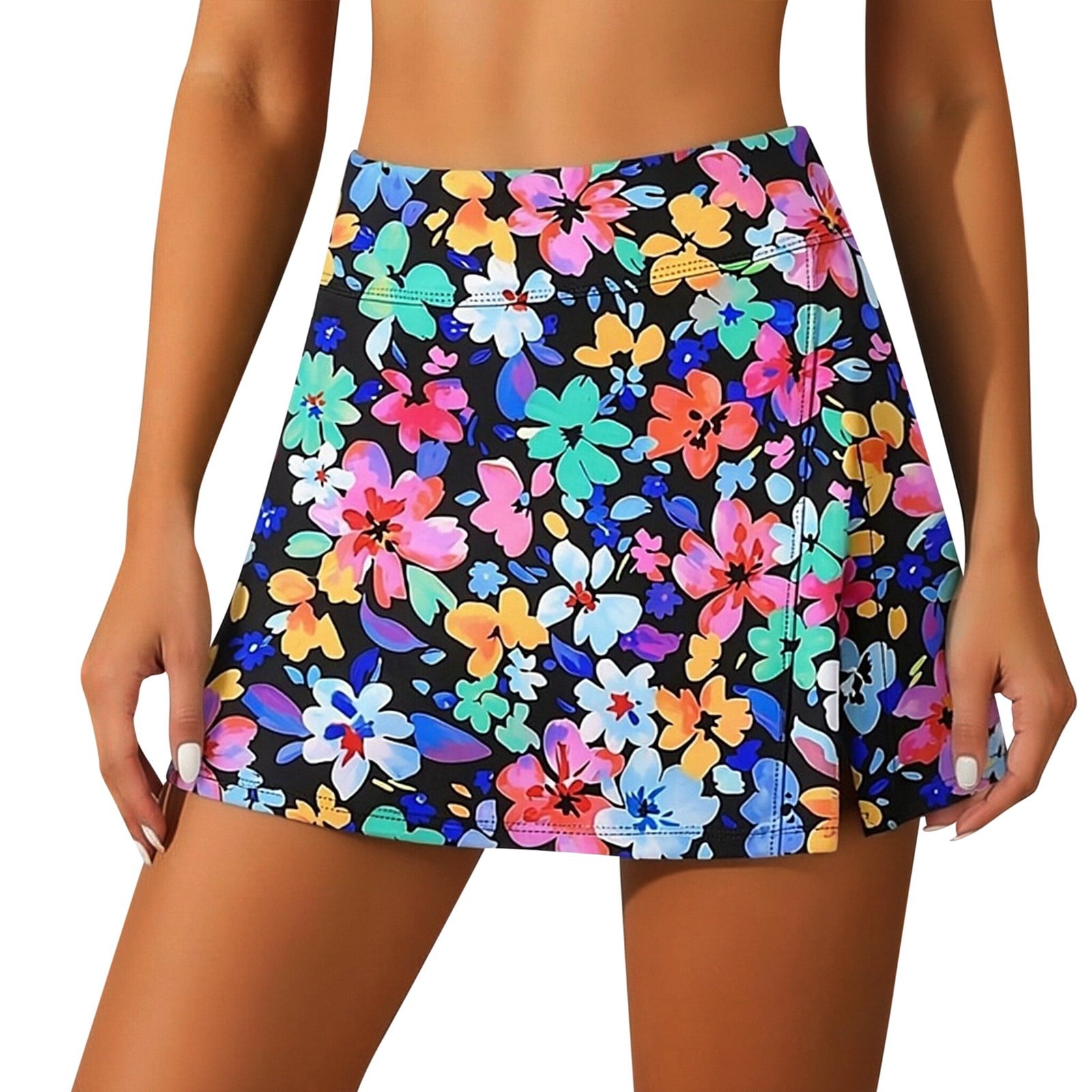 EliteGoogv Women Floral Print High Waisted Swim Skirt With Built In Bottom Quick Dry Bathing Suit Bottom For Beach Pool Summer Water Activities,Multicolour1,XL