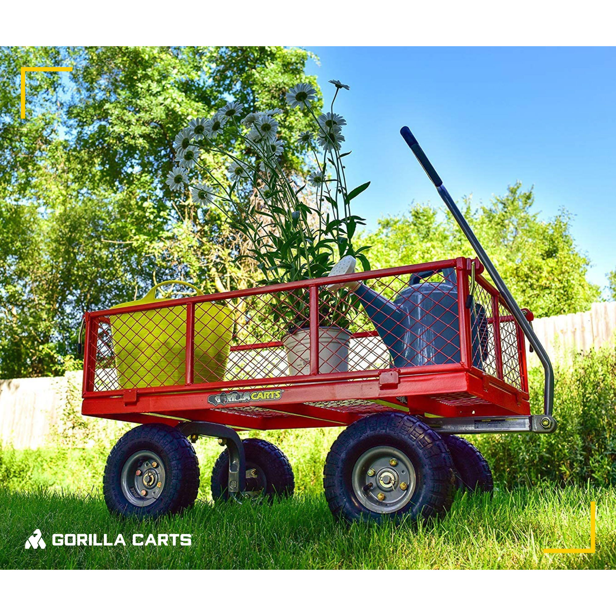 春早割 Gorilla Carts Cart VIVOHOME 800 Pound Capacity Heavy Duty Durable Steel  Mesh Convertible Flatbed Garden Outdoor Hauling Utility Wagon Cart， Red 