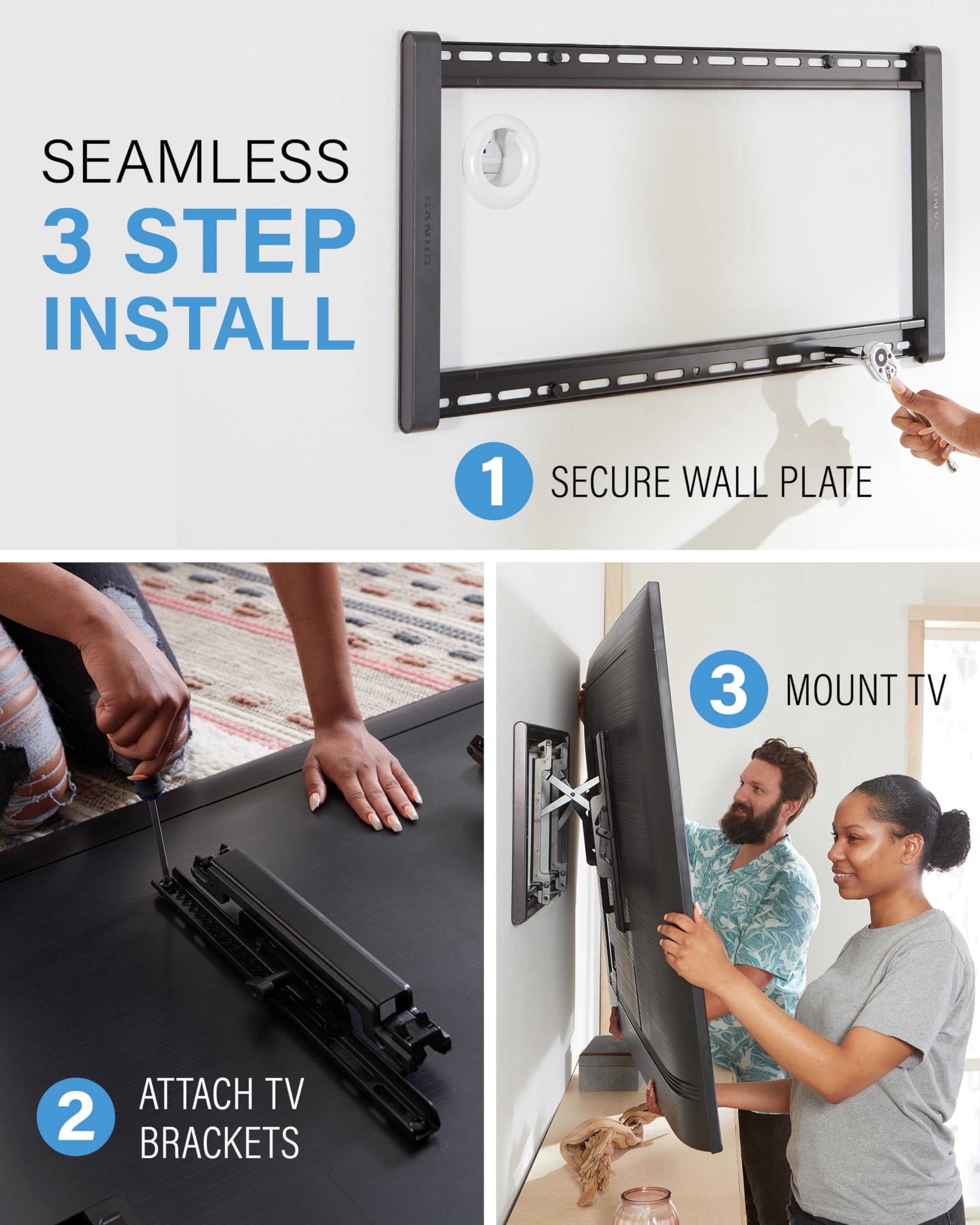 SANUS Tilting TV Wall Mount for 42" to 90" TVs - Universal TV Bracket w/ 12 deg Tilt - DIY Install w/ Included Hardware