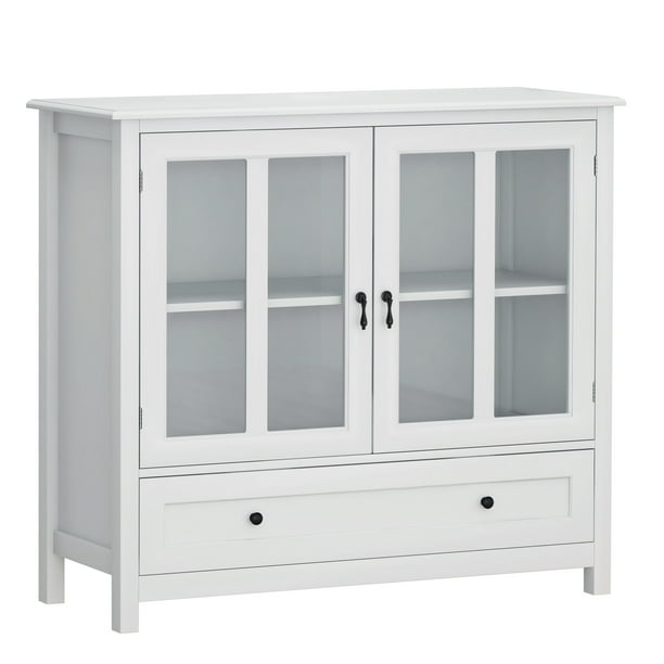 Oaktree Storage Cabinet Buffet Floor Standing Cupboard Sideboard With Double Glass Doors And Unique Bell Handle Com Oaktree Storage Cabinet Buffet, Floor Storage Cabinet With Glass Doors