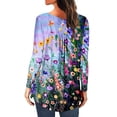 thumbnail image 4 of Womens Round Neck Tunic Tops Long Sleeve Floral Printed Pullover Winter Casual Loose Button Blouse, 4 of 6