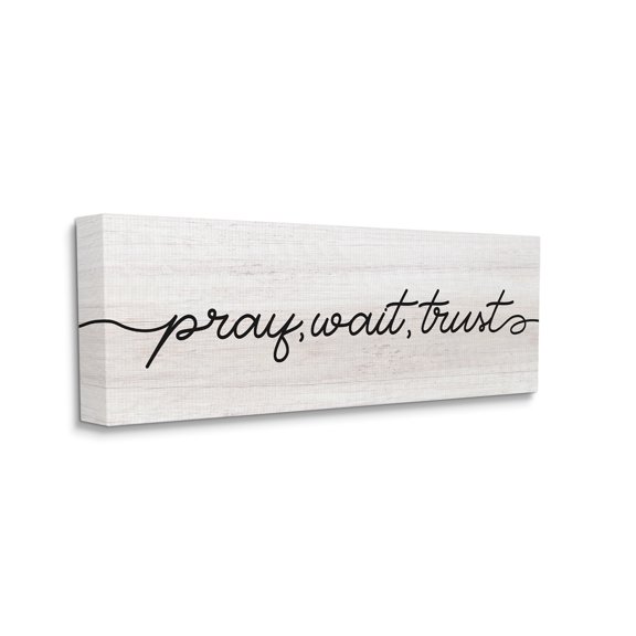 Stupell Industries Pray Wait & Trust Phrase Soft Fluid Typography Inspirational Painting Gallery Wrapped Canvas Art Print Wall Art, 17 x 40