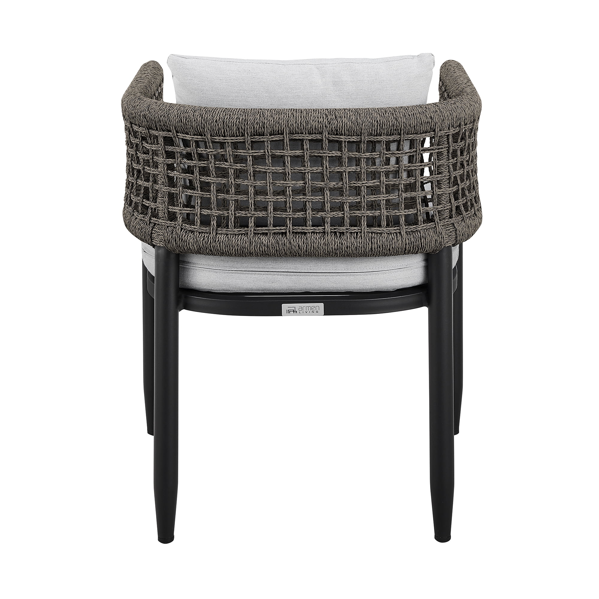 Felicia Outdoor Patio Dining Chair in Aluminum with Grey Rope and Cushions - Set of 2