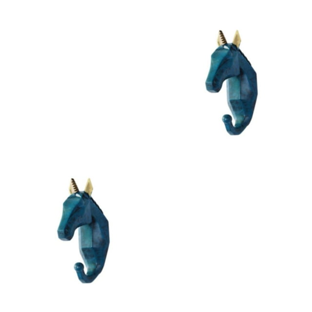 Transemion Crochet en Résine Tête d'Éléphant pour Besoins de Suspension Polyvalents Forme Animale Manteau Crochet Rétro Bleu (Cheval) 2Ensemble