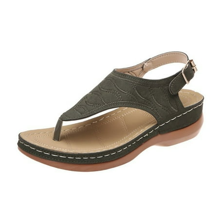 

Women s Bohemian T-Strap Thong Sandals Comfortable Flip Flops Platforms Wedge Sandals with Arch Support Adjustable Hook & Loop Strap Versatile Casual Dressy Footwear Lightweight Rubber Outsole