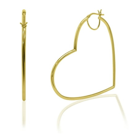 Brilliance Fine Jewelry Women s 14K Gold Plated Sterling Silver High Polished Heart Adults Earrings