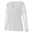 thumbnail image 2 of Blusa de mujer tops de encaje sexy túnica suelta camiseta larga tops de manga larga camisa larga con cuello en V, 2 of 5