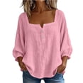 thumbnail image 2 of SSZMDLB Summer Casual Tops for Women Square Neck 3/4 Sleeve Button Down Loose Blouse Tunic Tee Shirts Beach Holiday Outfits, Pink XL, 2 of 7