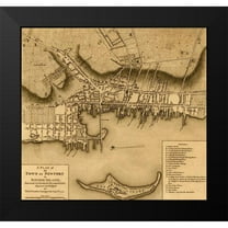 Vintage Maps 16x15 Black Modern Framed Museum Art Print Titled - Newport Rhode Island 1777