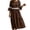 Brown, variant on Bosfbaoi Maxi Dresses for Women Round Neck 3/4 Bell Sleeve Lace Trim Tiered Flowy Boho Long Dress