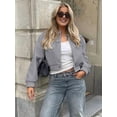 thumbnail image 3 of Females Solid Color Jacket Spring Casual Cropped Jackets Long Sleeve Zip Up Jacket Coat Outwear Grey S, 3 of 5