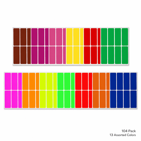 Colored Label Sticker Rectangle in 13 colors 1 x 3 inch Writable Labels - 104 Pack by Royal Green