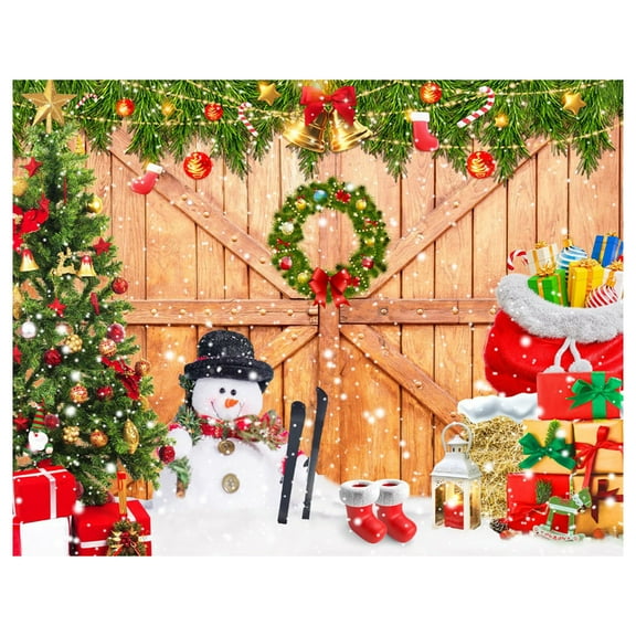 Christmas Garage Door Cover 7 X 9 Ft Wood Texture Board Door Cover Large Xmas Tree Snowman Yard Sign for Winter Indoor Outdoor Home Party D Ecor