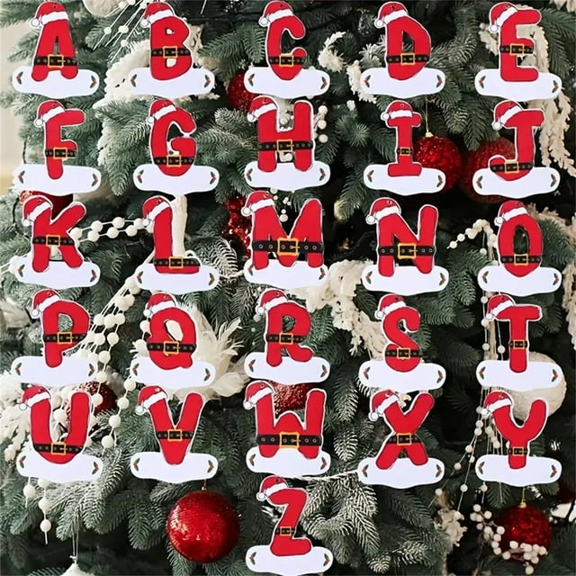 Xihbxyly Adornos Navideños con Letras, Colgante de Madera con 26 Letras Del Alfabeto, Adornos Rojos para Árbol de Navidad, Decoración Festiva para El Hogar o La Oficina, Regalo Personalizado para Las
