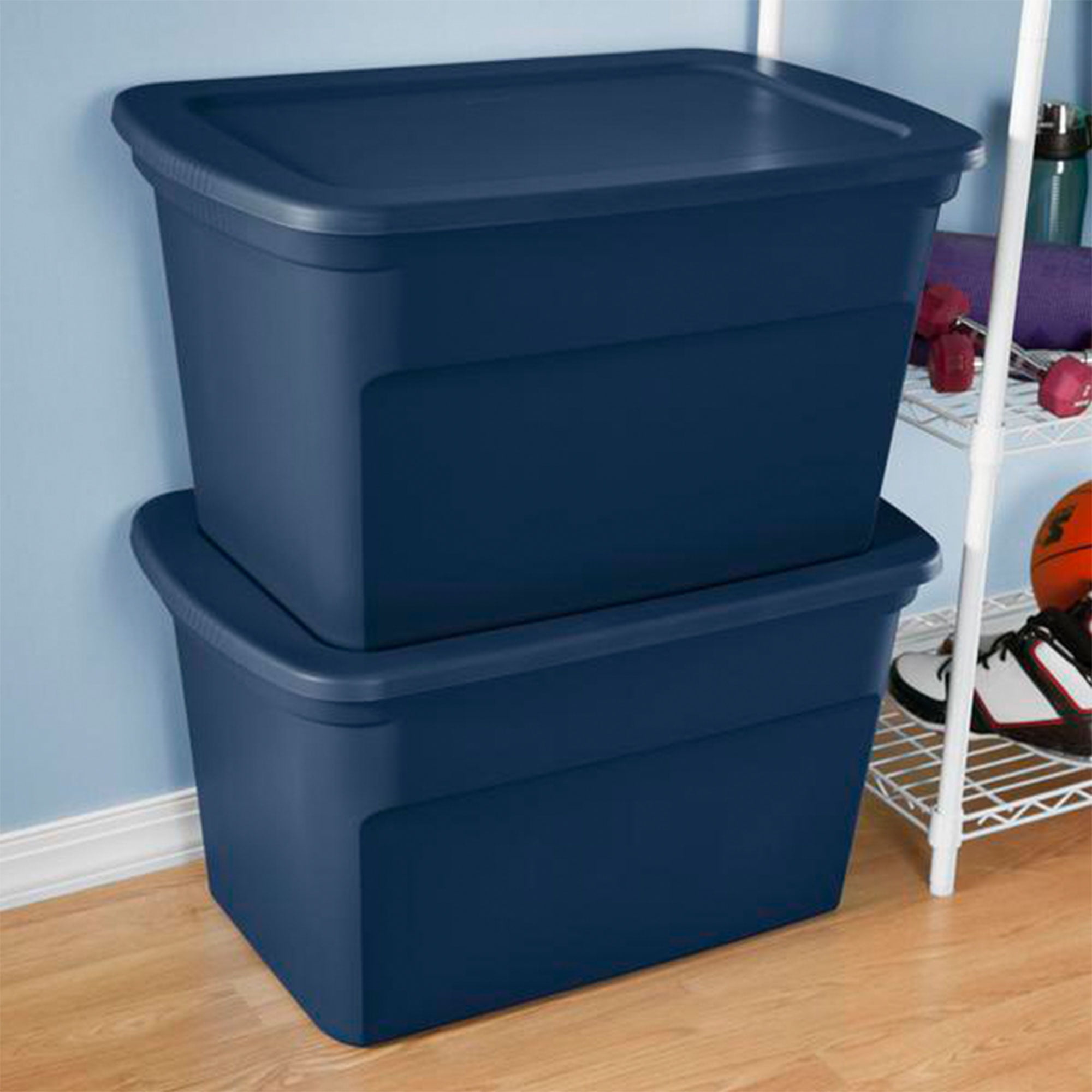Sterilite Classic Lidded Stackable 18 gal. Storage Tote Container in Blue  (8-Pack) 8 x 17317408 - The Home Depot