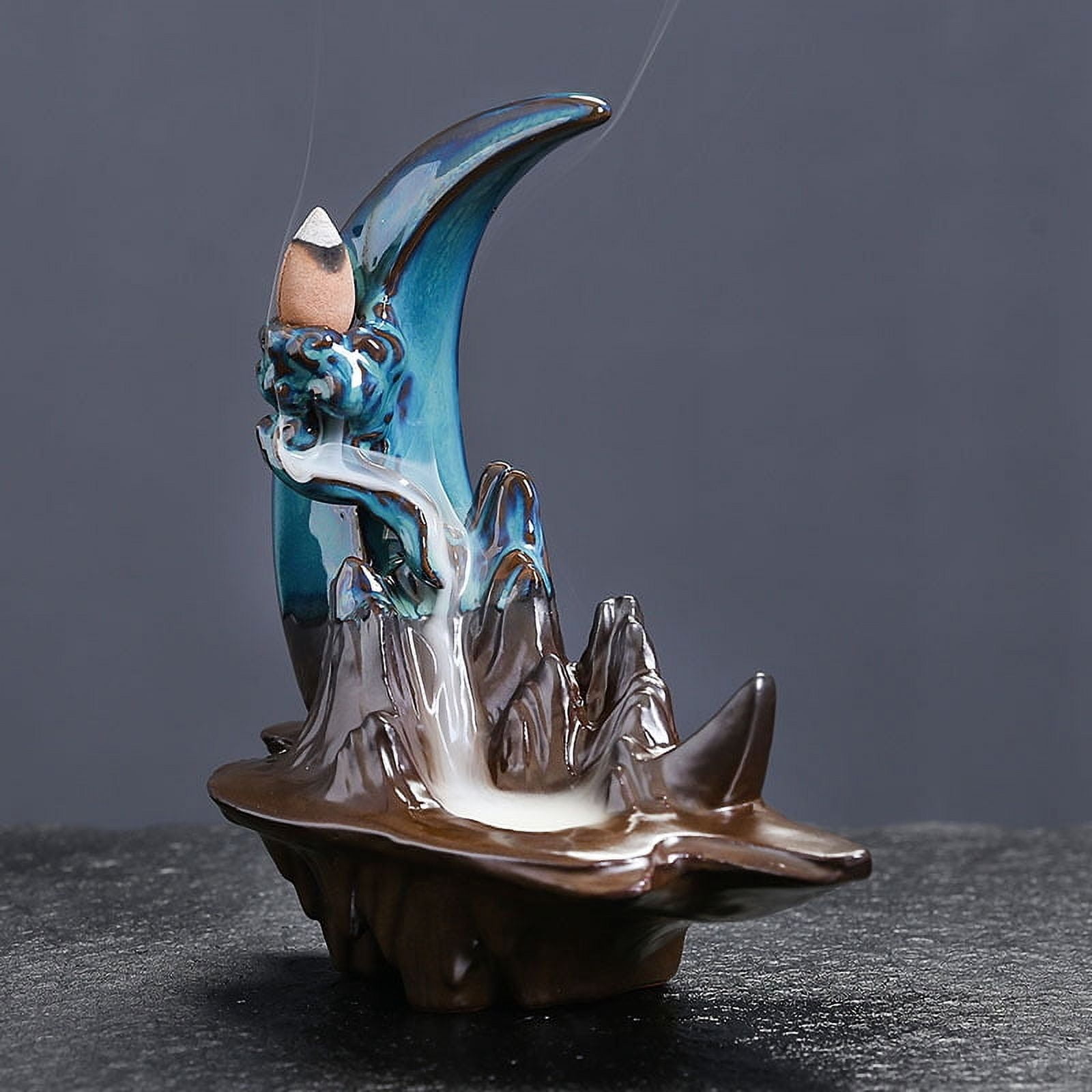 Handcrafted Backflow Incense Burner Smoke Waterfall Ceramic Moon-Shaped Incense Holder Creative Reflux Aroma Incense Holder Home Decor