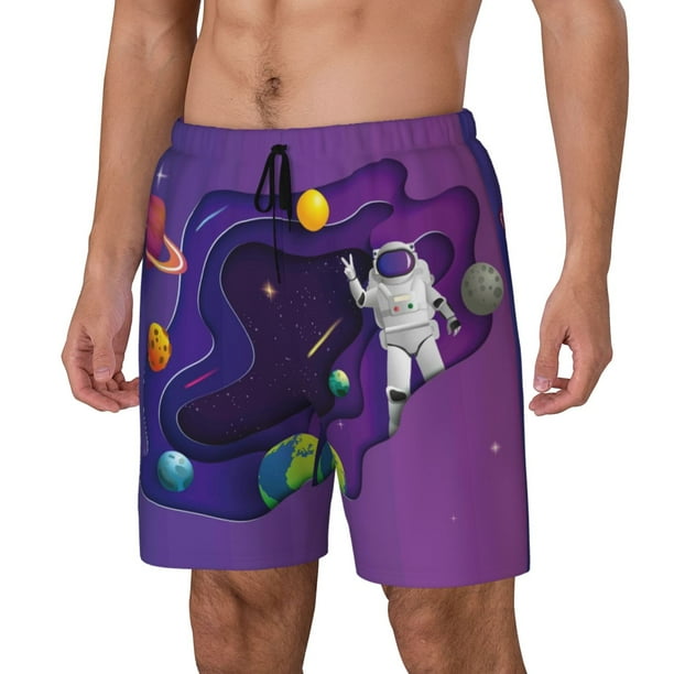 Balery Astronaut Bañador para hombre, shorts de playa de secado rápido con entrepierna y forro de compresión-Small