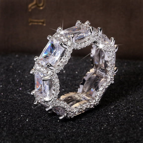 Sparkly Micro-studded Zircon Personality Hip Hop Ring for Women 925 Silver Jewelry Wedding Party Gift