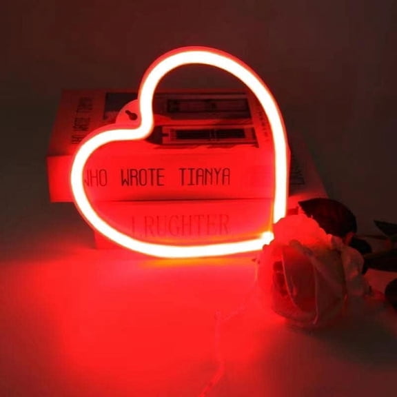 Red Heart Neon Sign LED Light - Battery/USB Powered, Valentine's Day Gift for Wife/Mom, Wall/Table Decor for Girls Room, Wedding Proposal/Anniversary Decoration