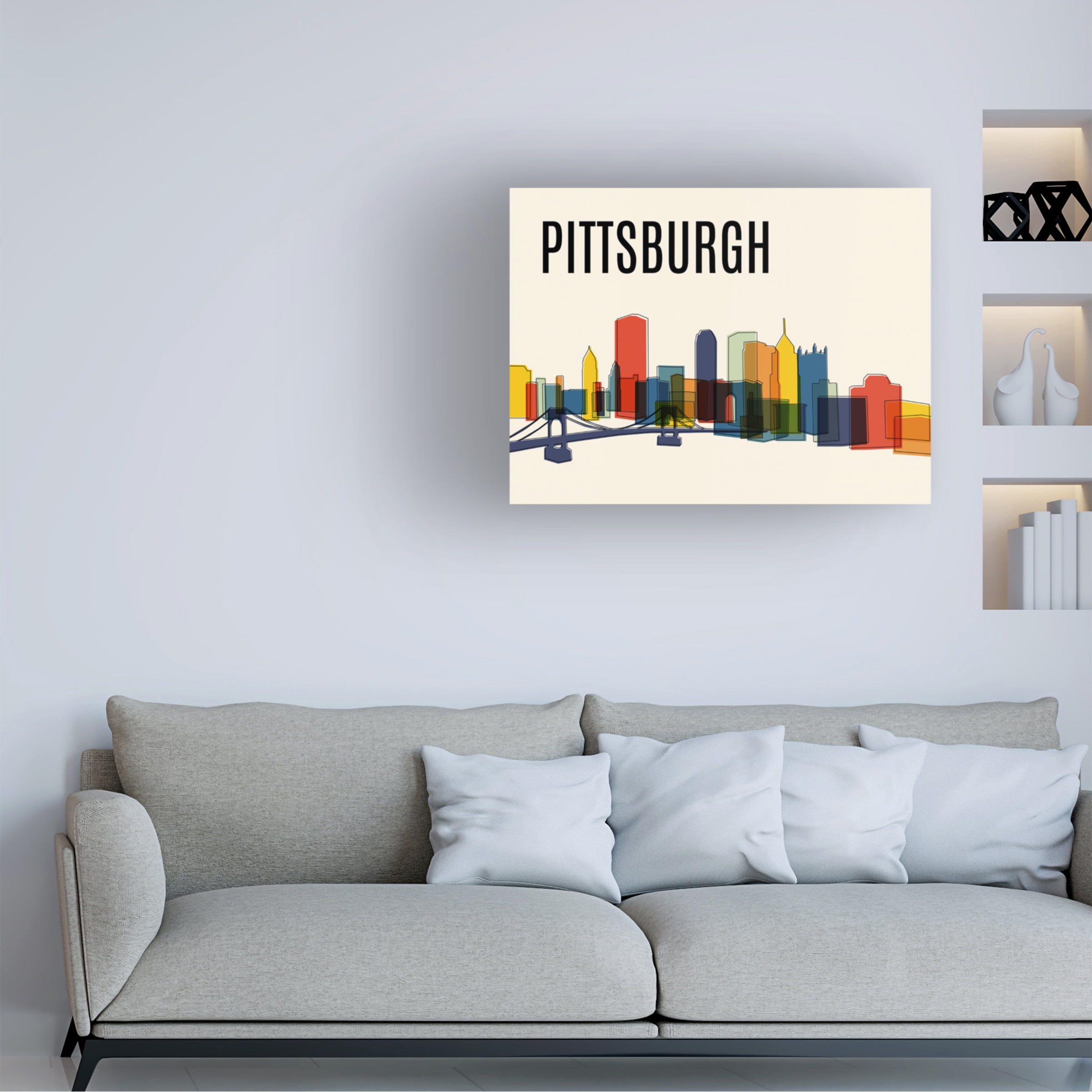Canvas Wall Art - Tom Quartermaine 'Pittsburgh Mid Century Modern Cityscape' Wall Art for Living Room, Bedroom, or Office DÃ©cor by Trademark Fine Art - 32 x 24 Inches