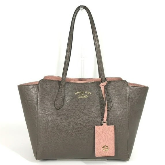 Pre-Owned GUCCI 354408 Two-Tone Logo Swing Tote Bag, Leather Shoulder Gray, Men's and... (Fair)