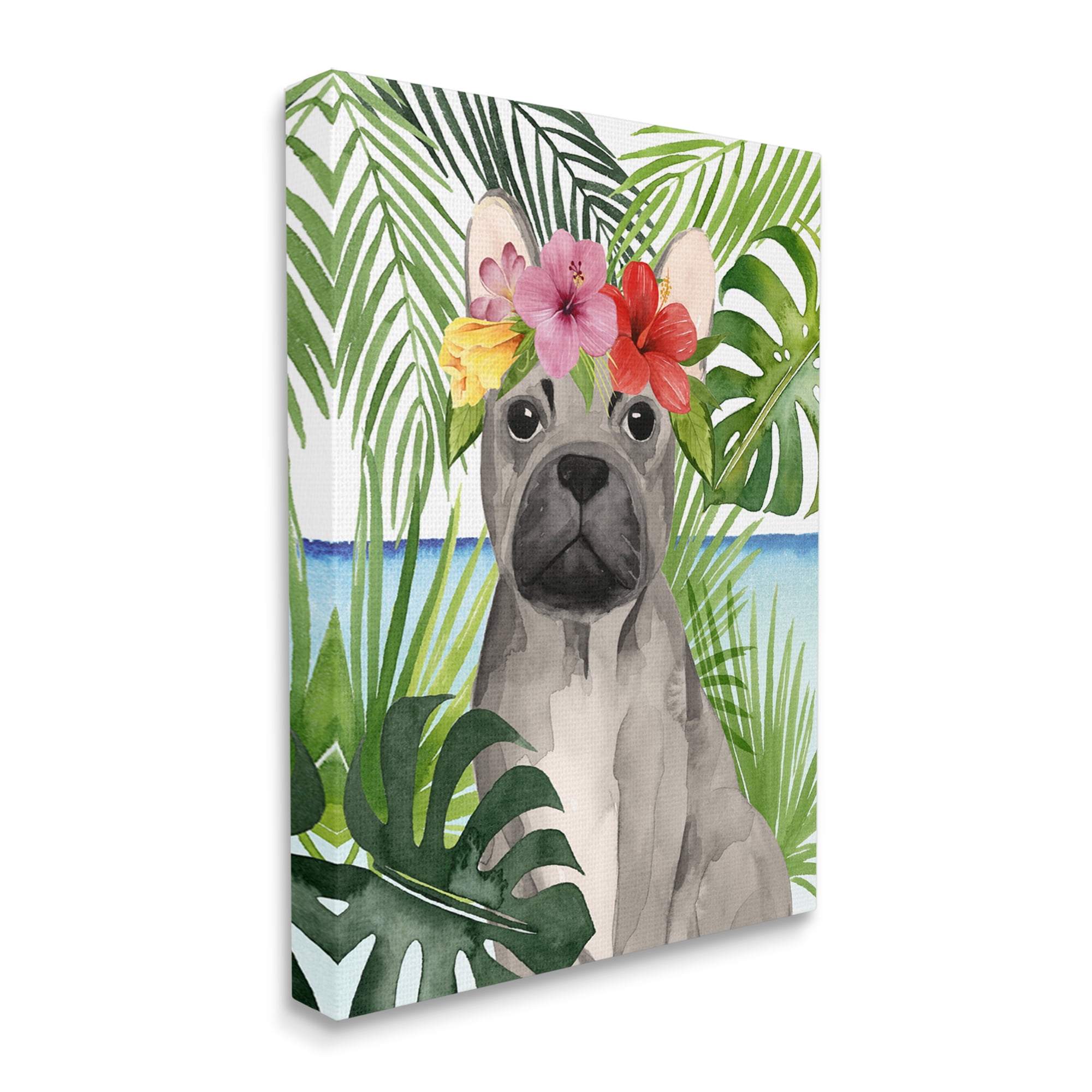 Stupell Industries Tropical French Bulldog Animals & Insects Painting Gallery Wrapped Canvas Art Print Wall Art, 30 x 40