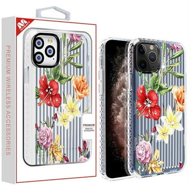 Apple iPhone 11 PRO MAX Phone Case Clear Bling Diamonds Rhinestone with Flowers Floral Printed Hybrid Rigid Back Plate TPU Cover Shockproof Protective Grip [Hawaiian Tropical] for iPhone 11 Pro Max