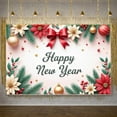 thumbnail image 5 of Festive Theme Happy New Year Banner Red Bow Design New Year Party Banner Poinsettia Pattern Gold Ornament Festive Banner for New Year Party Holiday Celebration Indoor Decoration, 5 of 8