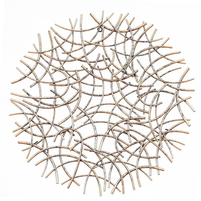 Luxenhome Large Gold Abstract Round, White Round Wire Wood Wall Decor