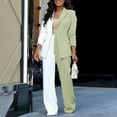 thumbnail image 3 of Scyoekwg Blazer Sets Women 2 Piece Outfits Business Office Work Two Piece Sets Long Sleeve Coat Wide Leg Pants 2 Two Piece Set Fashion Matching Outfits Sets (Green,S), 3 of 6