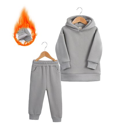 

Yubatuo Boys And Girls Sports Suit Big Boys Hooded Sweater Pants Two-piece Set Gray 100