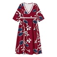 thumbnail image 5 of Edvintorg 3/4 Sleeve Dress for Women Floral Printed V Neck Casual Long Dresses Plus Size Fashion Clothing Women S-3XL Wine, 5 of 6
