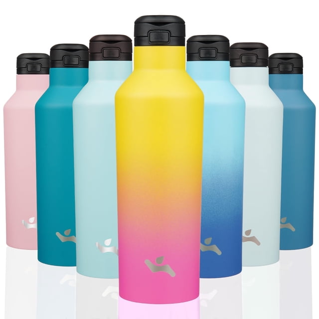 Botella De Agua Aislada Con Pajita Frasco De Agua De Acero Inoxidable Al Vacío De Doble Pared De 25 Onzas Con 2 Tapas Rainbow
