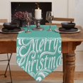 thumbnail image 2 of Merry Christmas W18 X L72 Inch Table Runner 100% Burlap Linen Tabletop Collection for Everyday Dining, Special Occasions or Dinner Parties, Machine Washable Abstract Text Teal White, 2 of 7