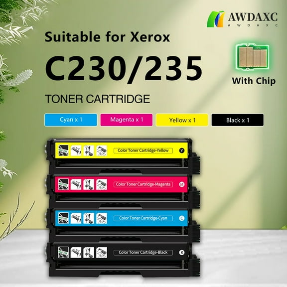 Awdaxc Compatible Toner Cartridge for Xerox C230(With Chip),Suitable for C230/C235 Printer,High Capacity:3000/2500 Pages,Can Add Powder,Portable Installation