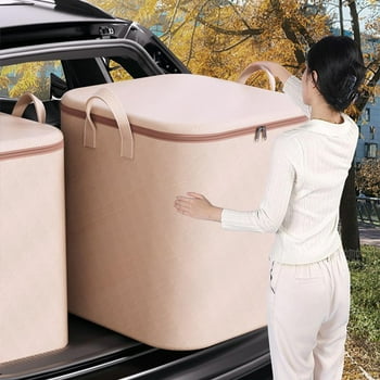 Extra Large Storage Bags for Clothes - 50x50x60cm Heavy Duty Tote with Reinforced Handles & Double Zipper - Waterproof Collapsible Moving Bag for Travel, Dorm, Camping - 1 Pack, Khaki Akmoler