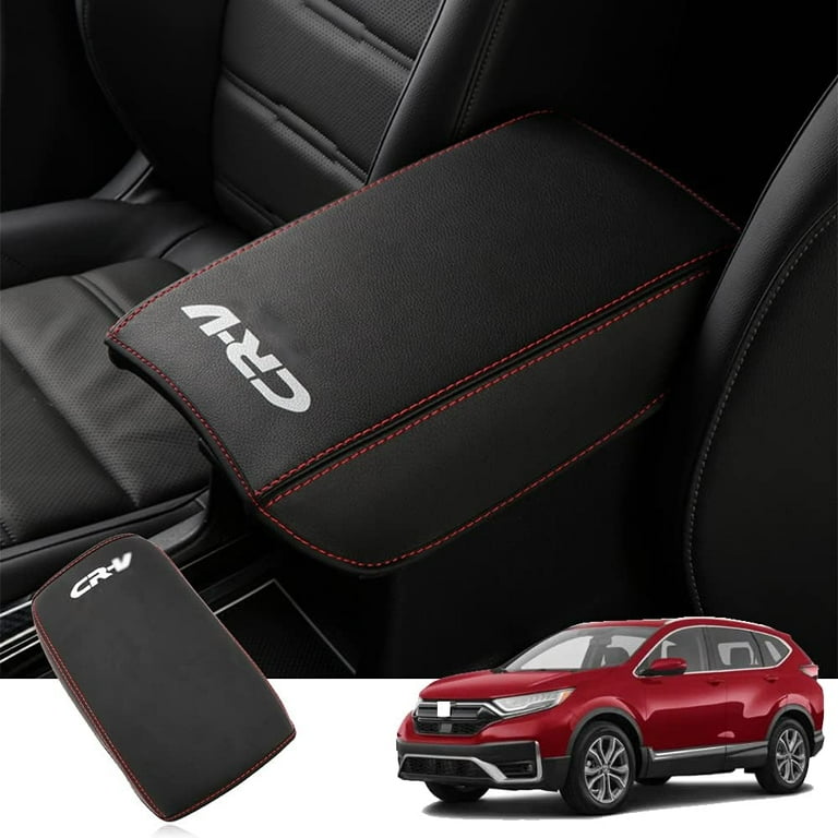 Xinrsheag Leather Center Console Cover Armrest Pad Protector Armrest Box Cover Interior Accessories Red Stitches for Honda Cr v crv 2017 2018 2019