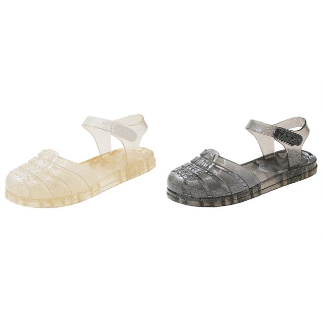 (2-Pack) Rinsvye Girls Summer Jelly Sandals New Season Versatile Small Kid Jelly Crystal Soft Sole Sandal Beach Shoe