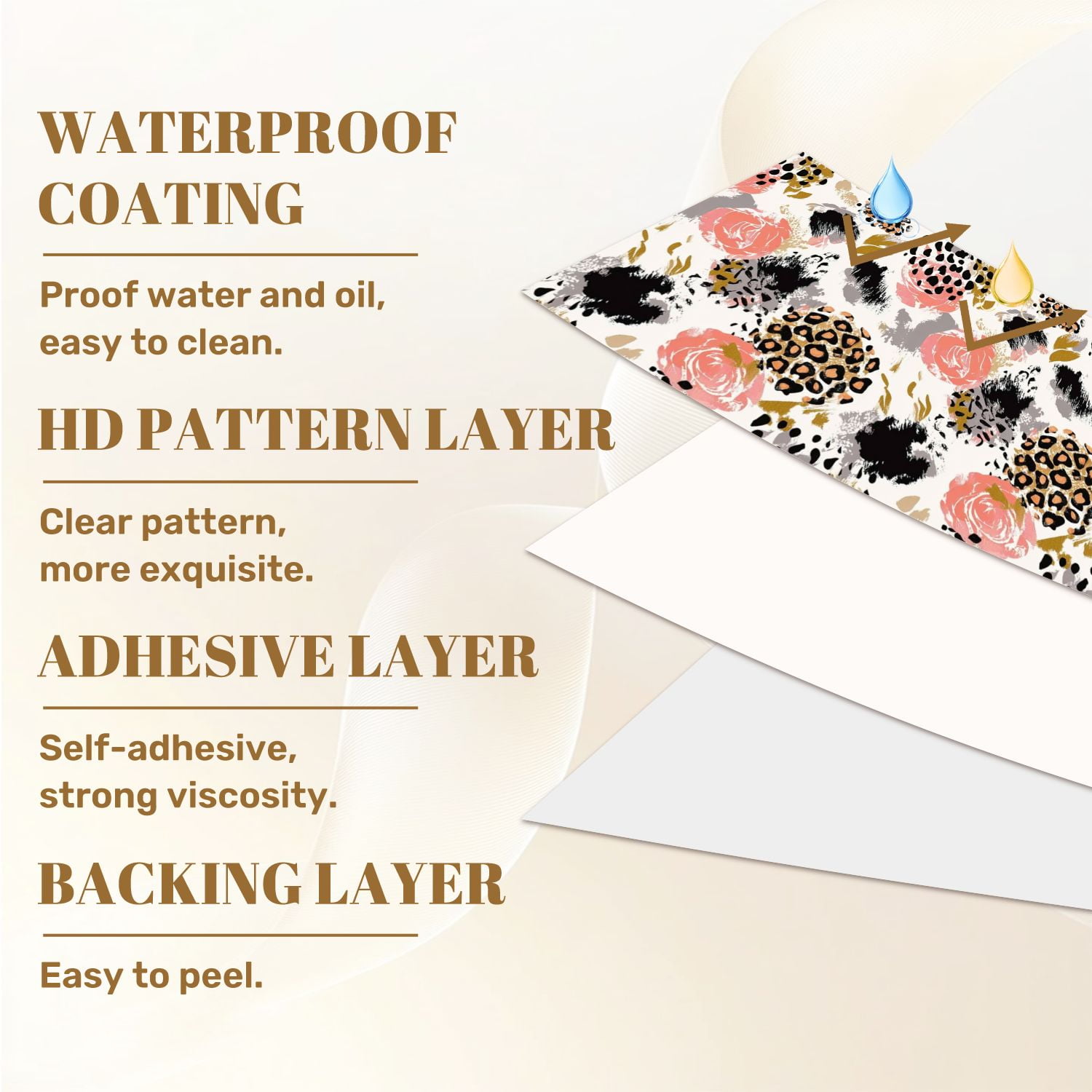 Vintage Peel and Stick Wallpaper Floral Leopard Print Bold Brushstrokes Pink Black Gold Tones Wall Mural 17.7in x 9.8ft Removable Wall Paper Renter Friendly Wallpaper for Nursery Bedroom Cabinets