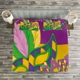 thumbnail image 3 of Ambesonne Mardi Gras Quilted Bedspread Set 3 Pcs, Vivid Beads Feathers, King Size, Lime Green Magenta, 3 of 3