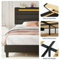 thumbnail image 6 of Greenstell Full Size Bed Frame with Upholstered Storage Headboard and LED Light, Bed Platform with Charging Station, USB Ports, Under-bed Storage, Black, 6 of 8