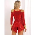 thumbnail image 4 of YiZYiF Womens Circus Ringmaster Long Sleeve Allover Sequin Bodysuit Tassel Leotard Halloween Costume Red-A M, 4 of 7