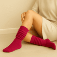 thumbnail image 2 of Women's Extra Long Slouch Socks Knee High Cotton Blend Pack of 2 Shoe Size 5-10 Retro 80s Style (Fuchsia), 2 of 11