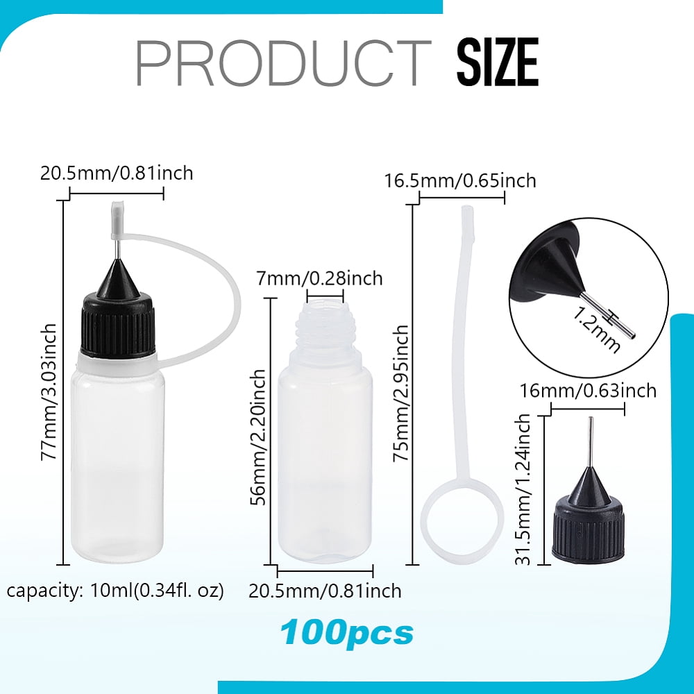 PE Plastic PE Tip Applicator Bottles Empty Refillable Squeeze Bottles for Tattoo Liquid Clear 2.05x7.7cm Capacity: 10ml(0.34fl. oz) DIY
