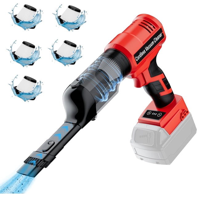Aspiradora de mano inalámbrica p/ Mil*wau*kee 18V (solo herramienta), 240W, motor sin escobillas, 3 vel., 5 filtros. Aspiradora portátil p/ hogar, oficina, auto y mascota.