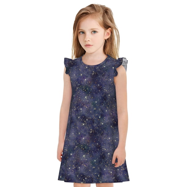 Balery Watercolor Indigo Camisón de princesa para niñas, pijama de algodón con mangas abullonadas, suave y bonito.-Large