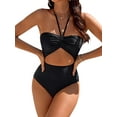 thumbnail image 3 of Women One Piece Swimsuit Sexy Deep V Neck Cutout Criss Cross Lace Up Twist Bathing Suits, 3 of 6
