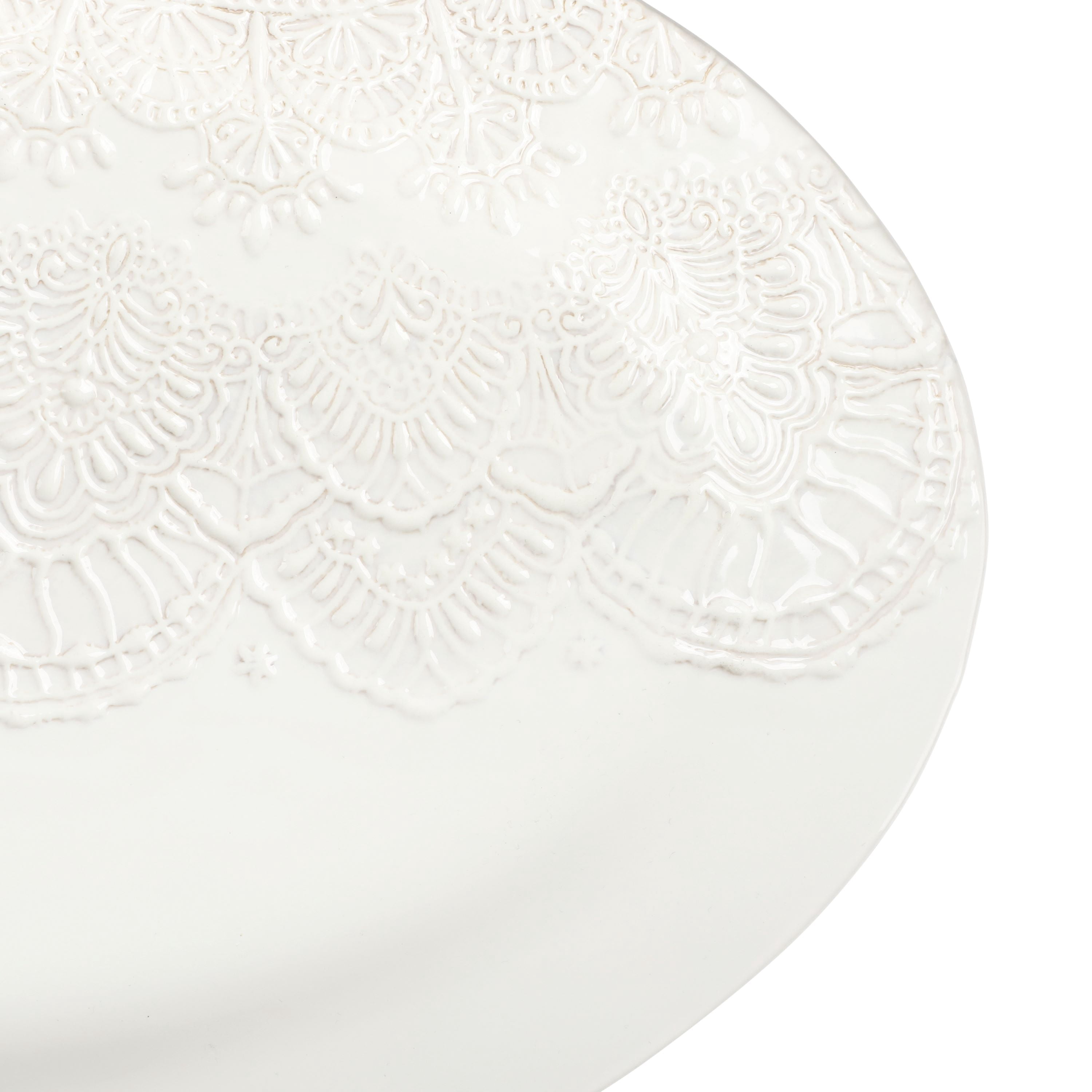 The Pioneer Woman Vintage Lace 20-inch Stoneware Oval Serving Tray Platter, White